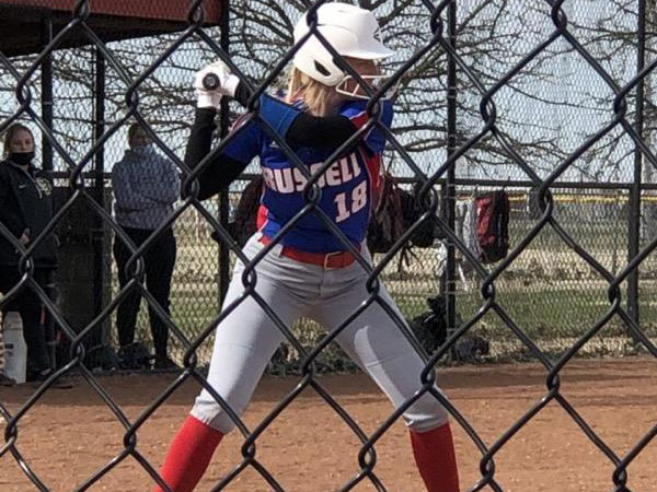 Russell/Victoria's Brooklyn Nowak batting during 2021 game.