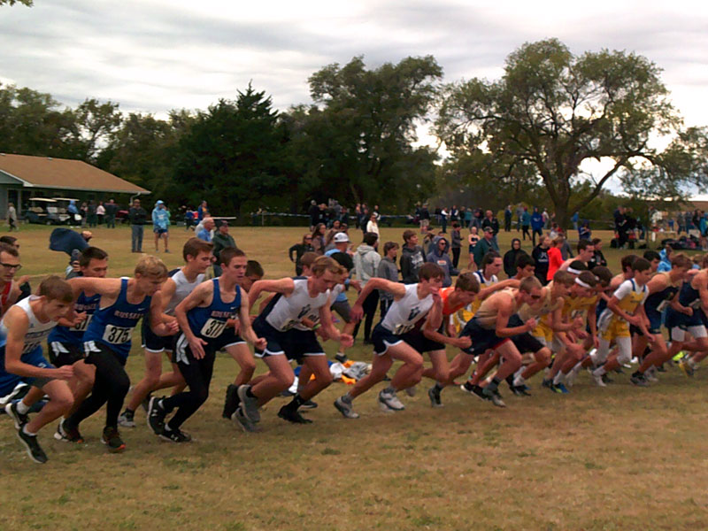 View from start of boys varsity race at the Lakeside Invitation in Downs on Thursday, Oct. 14. (Photo courtesy RHS Coach Richard Dorzweiler)