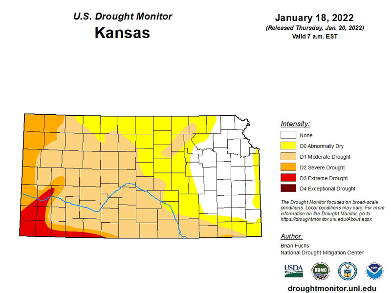 Drought Report for January 18, 2022. (Courtesy of US Drought Monitor)