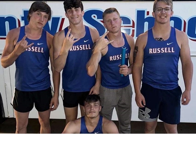 Jacob Ney, Jace Peerman, Peyton Pfannenstiel, Brayden Strobel and Jesse Whitmer will represent Russell High School at the State Track and Field Meet this weekend. (Photo courtesy of USD 407 Facebook Page)
