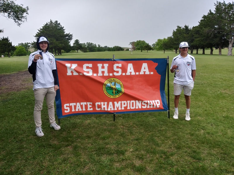 What a day for these two Sylvan-Lucas seniors! Zach Rose won the Sand Green State Championship and William Rhudolph finished fourth at the Downs Country Club on Monday, May 23. (Photo courtesy of USD 299)