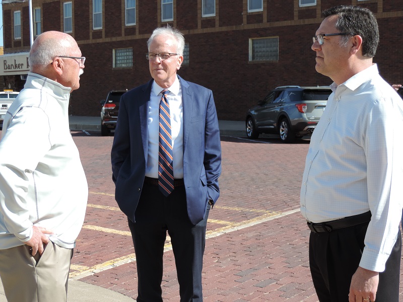Russell Mayor Jim Cross, US Senator Jerry Moran and Russell City Manager Jon Quinday.
