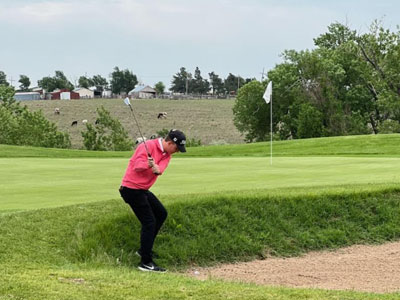 Russell High School freshman Jake Mooney shot an 82 in the first round of the Class 3A Boys State Golf Tournament at Mariah Hill Course in Dodge City on Monday, May 22. (Photo by Shanda Mooney)