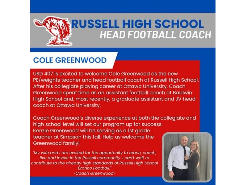 New RHS Head Football Coach Cole Greenwood Announcement