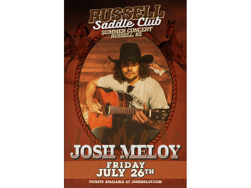 The Russell Saddle Club presents Red Dirt Country Singer Josh Meloy live in concert on Friday, July 26 at the Russell Country Free Fair.