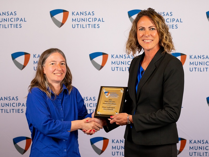 Diana VanBruggen, Water Production Superintendent for the City of Russell, and Katie Miller, KMU Director of Water Services.